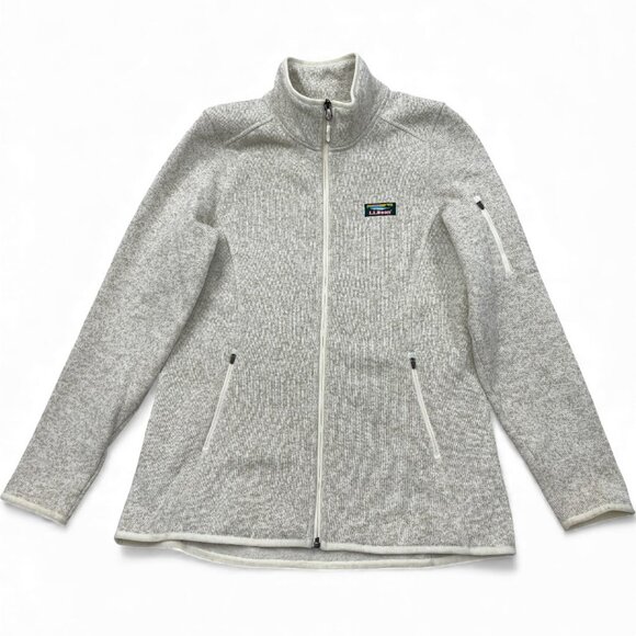 L.L.Bean Women's Medium Sweater Fleece Full Zip Jacket Oatmeal Off White - Picture 4 of 10